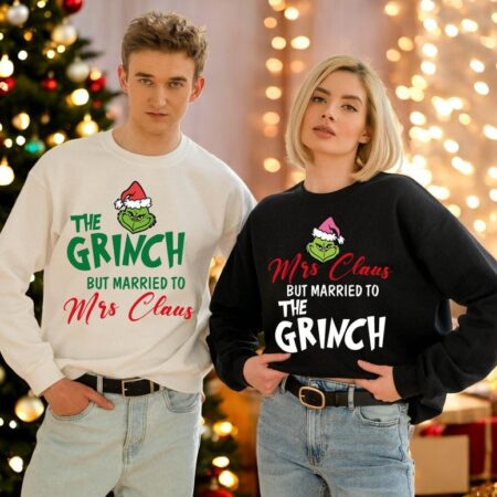 Mrs Claus But Married To The Grinch Couple Matching Christmas Sweatshirt Product Photo 1