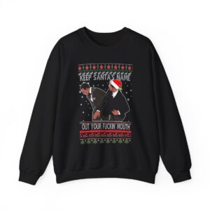 Will Smith Slapping Chris Rock Keep Santa's Name Uot Your Fuckin' Mouth Ugly Christmas Sweater Sweatshirt Product Photo 2