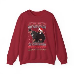 Will Smith Slapping Chris Rock Keep Santa's Name Uot Your Fuckin' Mouth Ugly Christmas Sweater Sweatshirt Product Photo 4