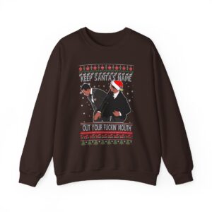 Will Smith Slapping Chris Rock Keep Santa's Name Uot Your Fuckin' Mouth Ugly Christmas Sweater Sweatshirt Product Photo 6