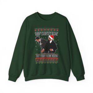 Will Smith Slapping Chris Rock Keep Santa's Name Uot Your Fuckin' Mouth Ugly Christmas Sweater Sweatshirt Product Photo 7