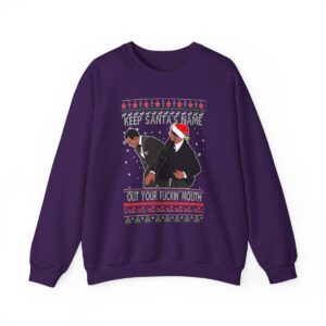 Will Smith Slapping Chris Rock Keep Santa's Name Uot Your Fuckin' Mouth Ugly Christmas Sweater Sweatshirt Product Photo 10