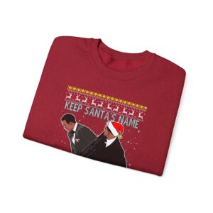 Will Smith Slapping Chris Rock Meme Award Show Ugly Christmas Sweater Keep Santa's Name Uot Your Fuckin' Mouth Christmas Pattern Sweatshirt Product Photo 11