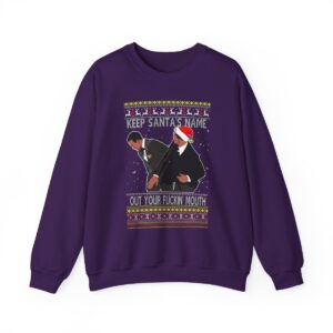 Will Smith Slapping Chris Rock Meme Award Show Ugly Christmas Sweater Keep Santa's Name Uot Your Fuckin' Mouth Christmas Pattern Sweatshirt Product Photo 4