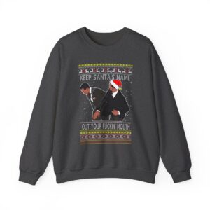 Will Smith Slapping Chris Rock Meme Award Show Ugly Christmas Sweater Keep Santa's Name Uot Your Fuckin' Mouth Christmas Pattern Sweatshirt Product Photo 5