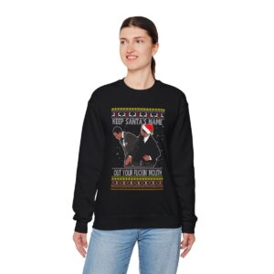 Will Smith Slapping Chris Rock Meme Award Show Ugly Christmas Sweater Keep Santa's Name Uot Your Fuckin' Mouth Christmas Pattern Sweatshirt Product Photo 9