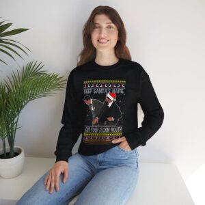 Will Smith Slapping Chris Rock Meme Award Show Ugly Christmas Sweater Keep Santa's Name Uot Your Fuckin' Mouth Christmas Pattern Sweatshirt Product Photo 10