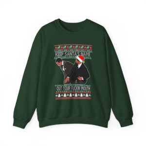 Will Smith Slapping Chris Rock Meme Award Show Ugly Christmas Sweater Keep Santa's Name Uot Your Fuckin' Mouth Sweatshirt Product Photo 4