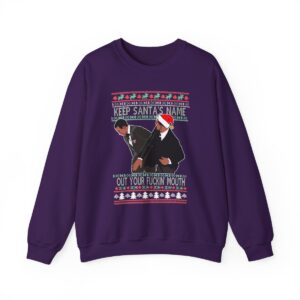 Will Smith Slapping Chris Rock Meme Award Show Ugly Christmas Sweater Keep Santa's Name Uot Your Fuckin' Mouth Sweatshirt Product Photo 6