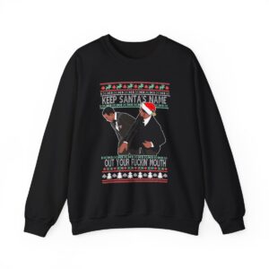 Will Smith Slapping Chris Rock Meme Award Show Ugly Christmas Sweater Keep Santa's Name Uot Your Fuckin' Mouth Sweatshirt Product Photo 10