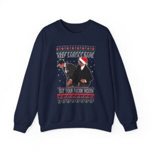 Will Smith Slapping Chris Rock Meme Award Show Ugly Christmas Sweater Keep Santa's Name Uot Your Fuckin' Mouth White Pattern Sweatshirt Product Photo 11