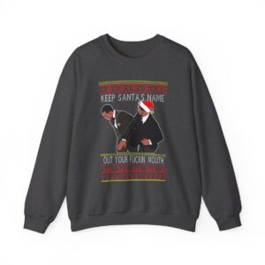 Will Smith Slapping Chris Rock Meme Award Show Ugly Christmas Sweater Keep Santa's Name Uot Your Fuckin' Mouth Yellow Pattern Sweatshirt Product Photo 7