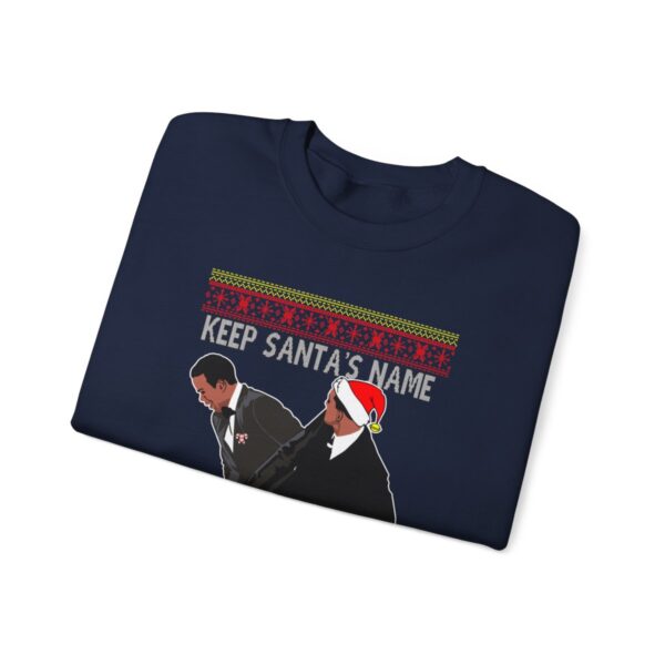 Will Smith Slapping Chris Rock Meme Award Show Ugly Christmas Sweater Keep Santa's Name Uot Your Fuckin' Mouth Yellow Pattern Sweatshirt Product Photo 1