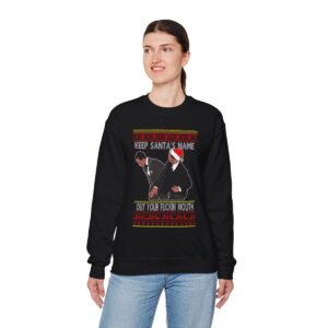 Will Smith Slapping Chris Rock Meme Award Show Ugly Christmas Sweater Keep Santa's Name Uot Your Fuckin' Mouth Yellow Pattern Sweatshirt Product Photo 9