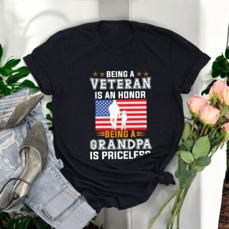 Being A Veteran Is An Honor Being A Grandpa Is Priceless Shirt Product Photo 1