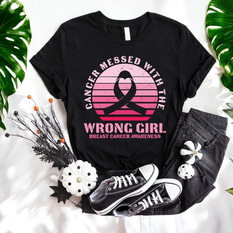 Breast Cancer Awareness Cancer Mesed With The Wrong Girl Shirt Product Photo 2