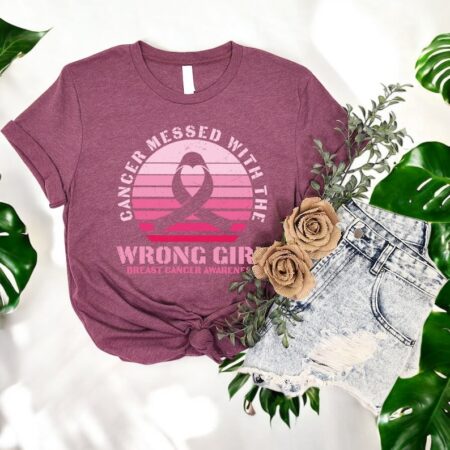 Breast Cancer Awareness Cancer Mesed With The Wrong Girl Shirt Product Photo 1