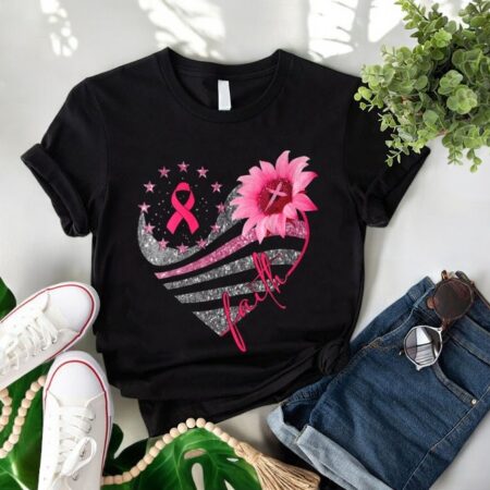 Breast Cancer Awareness Sun Flower Faith Bling Bling T-Shirt Product Photo 1