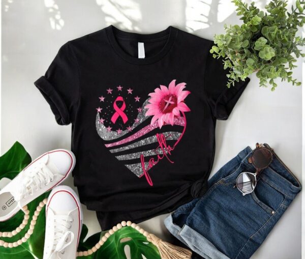 Breast Cancer Awareness Sun Flower Faith Bling Bling T-Shirt Product Photo 1