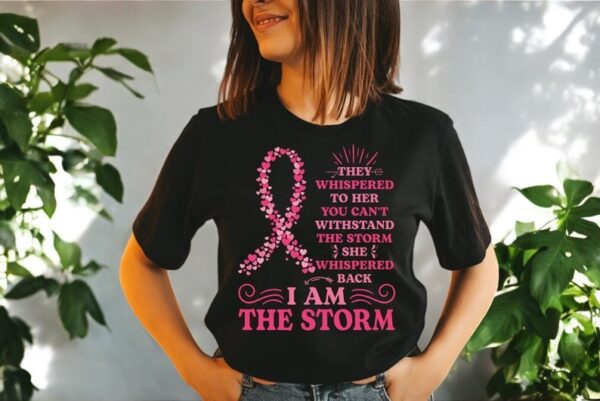 Breast Cancer Shirts For Women, I'm The Storm Warrior Women Pink Breast Cancer Ribbon Awareness Shirt Product Photo 1