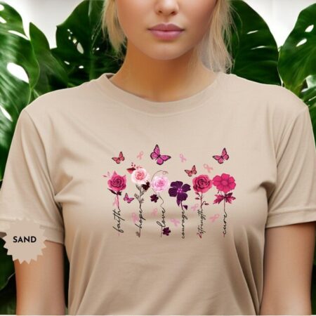 Butterfly Pink Ribbon Floral Breast Cancer Shirt Product Photo 1