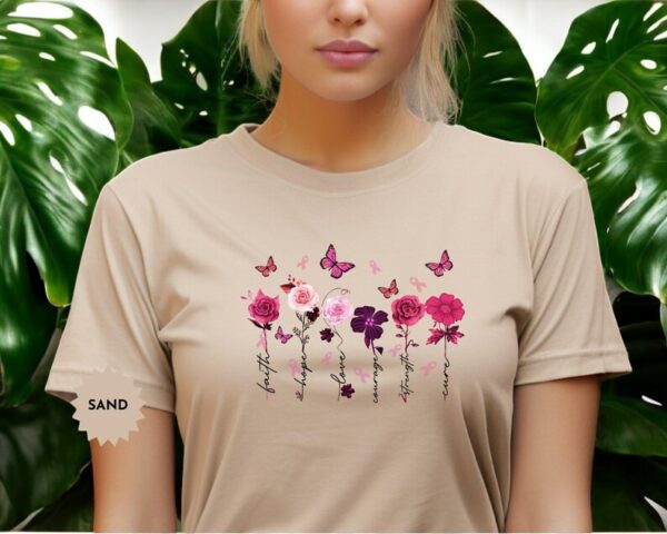 Butterfly Pink Ribbon Floral Breast Cancer Shirt Product Photo 1