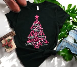 Christmas Breast Cancer Holiday Pink Ribbon Fight Awareness T-Shirt Product Photo 2