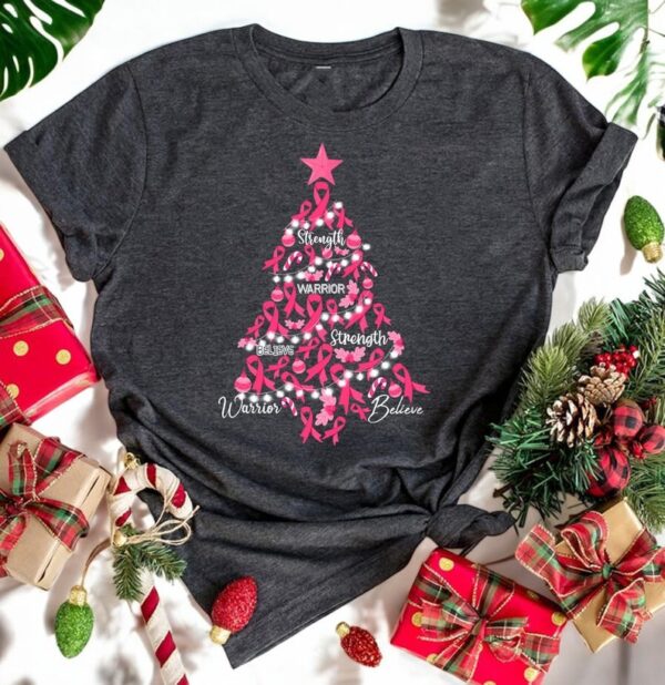 Christmas Breast Cancer Holiday Pink Ribbon Fight Awareness T-Shirt Product Photo 1