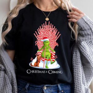 Christmas Is Coming Grinch Candy Cane Throne Funny Christmas T-Shirt Product Photo 2