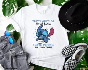 Cute Stitch That's What I Do I Drink Coffee Shirt Product Photo 2