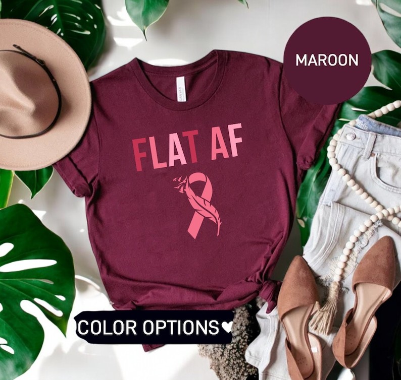 Flat Af Pink Ribbon Breast Cancer Awareness Shirt Product Photo 2