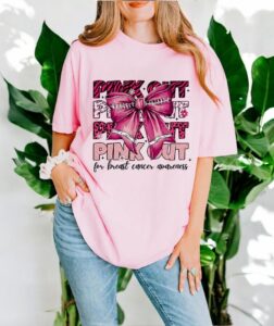 Floral Breast Cancer Pink Butterfly T-Shirt Product Photo 2