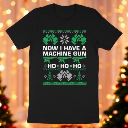 Funny Ugly Christmas Sweater Now I Have A Machine Gun Ho Ho Ho Couples Matching Ugly Christmas Sweatshirt Product Photo 1