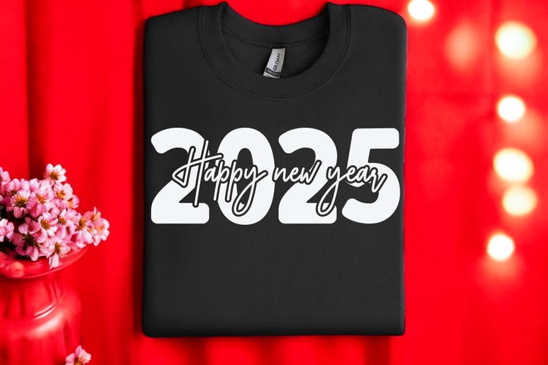 Happy New Year 2025 Black T Shirt Product Photo 2