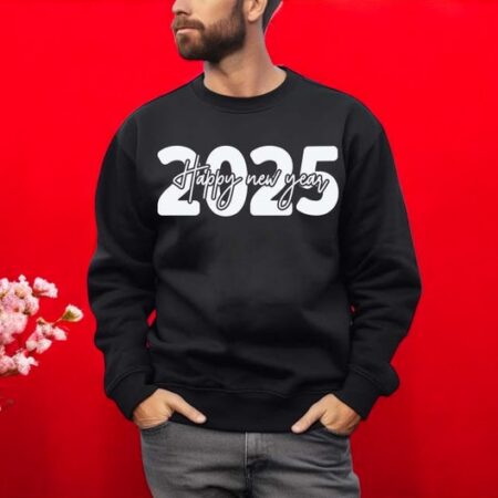 Happy New Year 2025 Black T Shirt Product Photo 1