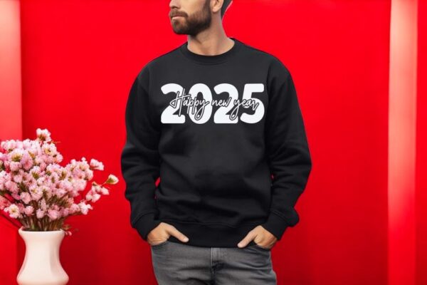 Happy New Year 2025 Black T Shirt Product Photo 1