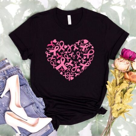 Heart Ribbon Cancer Shirt Product Photo 1