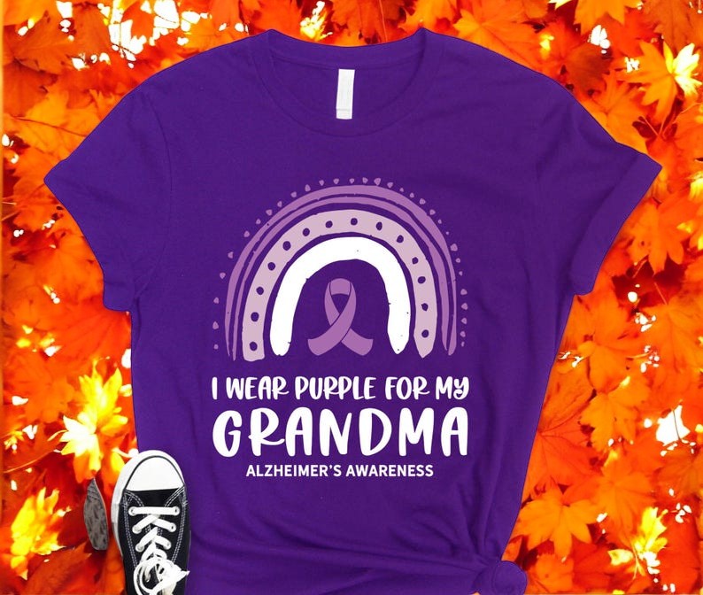 I Wear Purple For My Grandma Purple Ribbon Rainbow End Alz Saying Shirt Product Photo 2