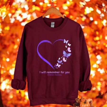 I Will Remember For You Purple Butterfly Alzheimers Awareness T Shirt Product Photo 1