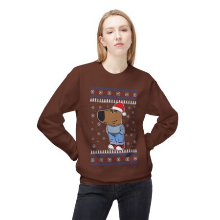 I'm Just A Chill Guy My New Character, Santa Dog Viral Meme Coin Chillguy Funny Internet Memes Ugly Christmas Sweater Crewneck Sweatshirt Product Photo 1