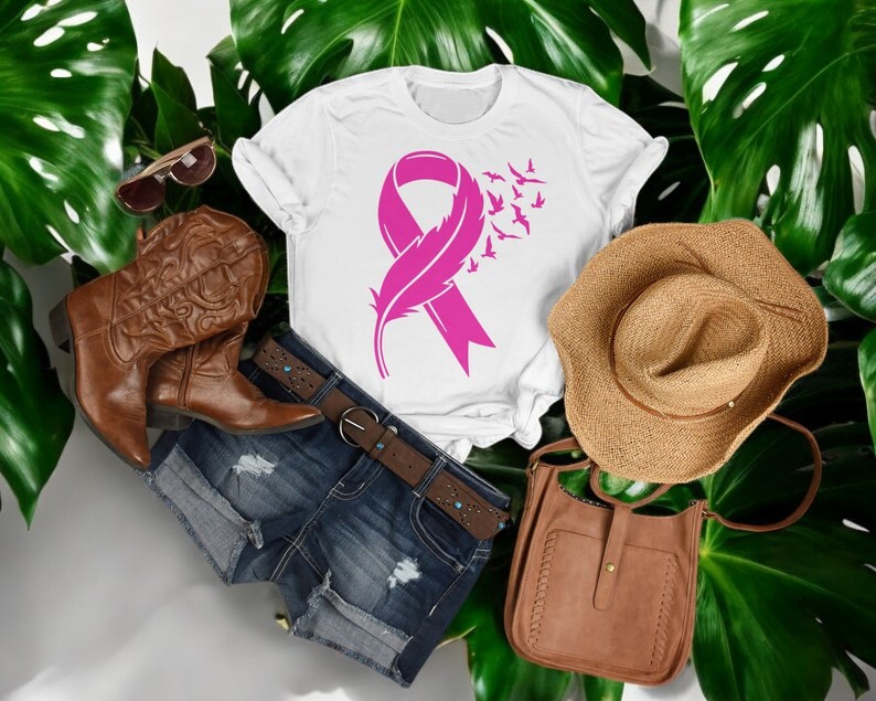 Pink Feather Cancer Awareness Shirt Product Photo 2