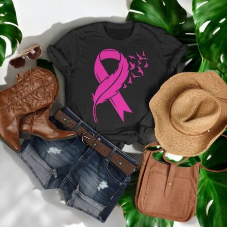 Pink Feather Cancer Awareness Shirt Product Photo 1