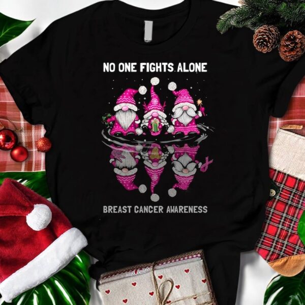 Pink Gnome No One Fights Alone Breast Cancer Awareness Shirt Product Photo 1