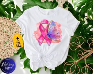 Pink Ribbon Butterfly Breast Cancer Awareness Shirt Product Photo 3