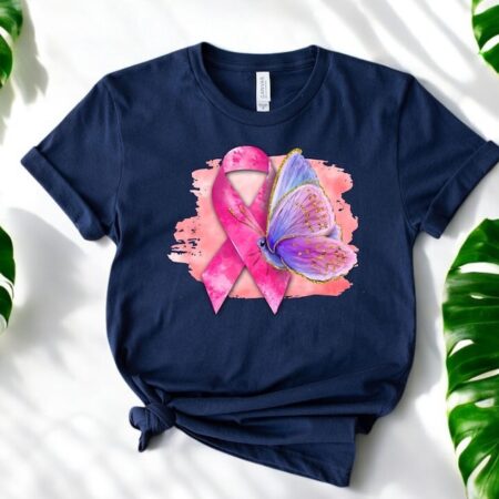 Pink Ribbon Butterfly Breast Cancer Awareness Shirt Product Photo 1