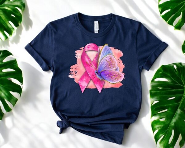 Pink Ribbon Butterfly Breast Cancer Awareness Shirt Product Photo 1