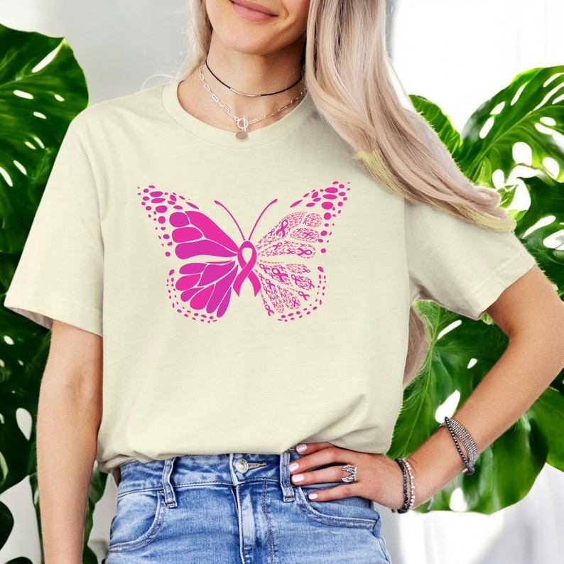 Pink Ribbon Butterfly Support Hope Cure Breast Cancer Awareness Shirt Product Photo 2