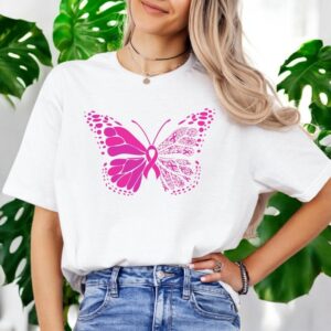 Pink Ribbon Butterfly Support Hope Cure Breast Cancer Awareness Shirt Product Photo 3