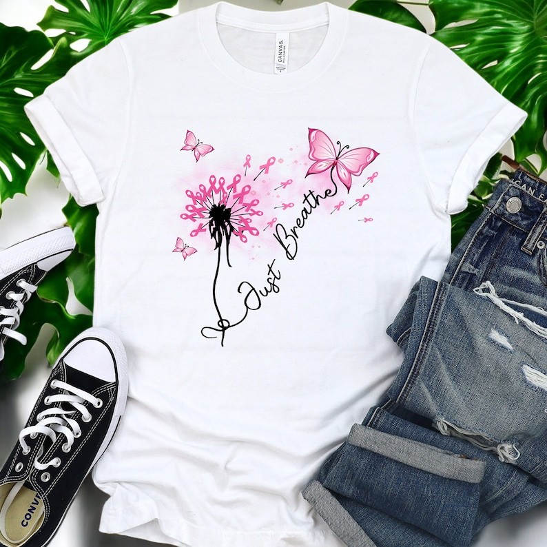 Pink Ribbon Sunflower Butterflies Fighting Cancer Shirt Product Photo 2