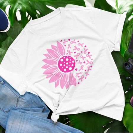 Pink Sunflower Ribbon Cancer Awareness Shirt Product Photo 1